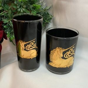 Set of 2 vintage VERY RARE black and gold CULVER UNICORN drinking glasses